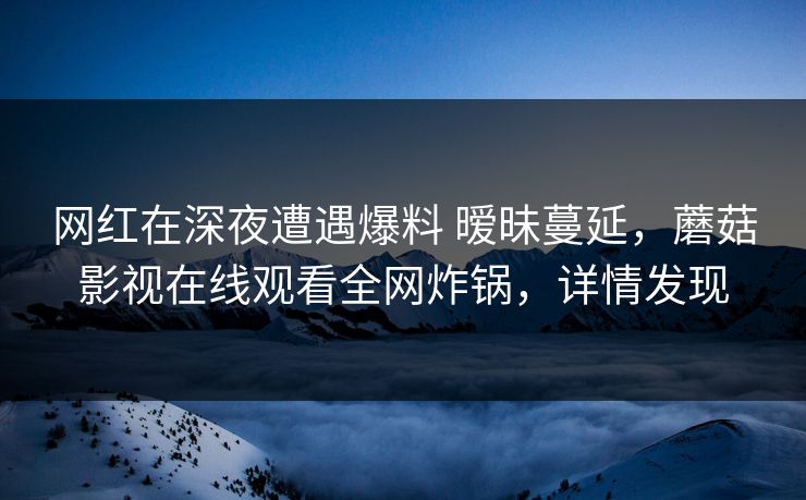 网红在深夜遭遇爆料 暧昧蔓延，蘑菇影视在线观看全网炸锅，详情发现