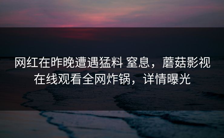 网红在昨晚遭遇猛料 窒息，蘑菇影视在线观看全网炸锅，详情曝光