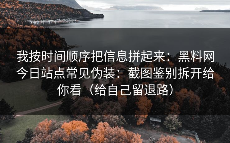 我按时间顺序把信息拼起来：黑料网今日站点常见伪装：截图鉴别拆开给你看（给自己留退路）