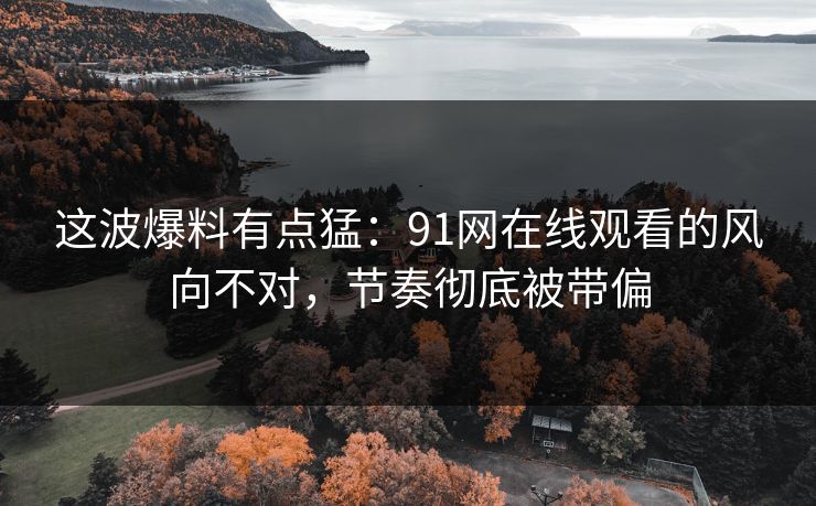 这波爆料有点猛：91网在线观看的风向不对，节奏彻底被带偏